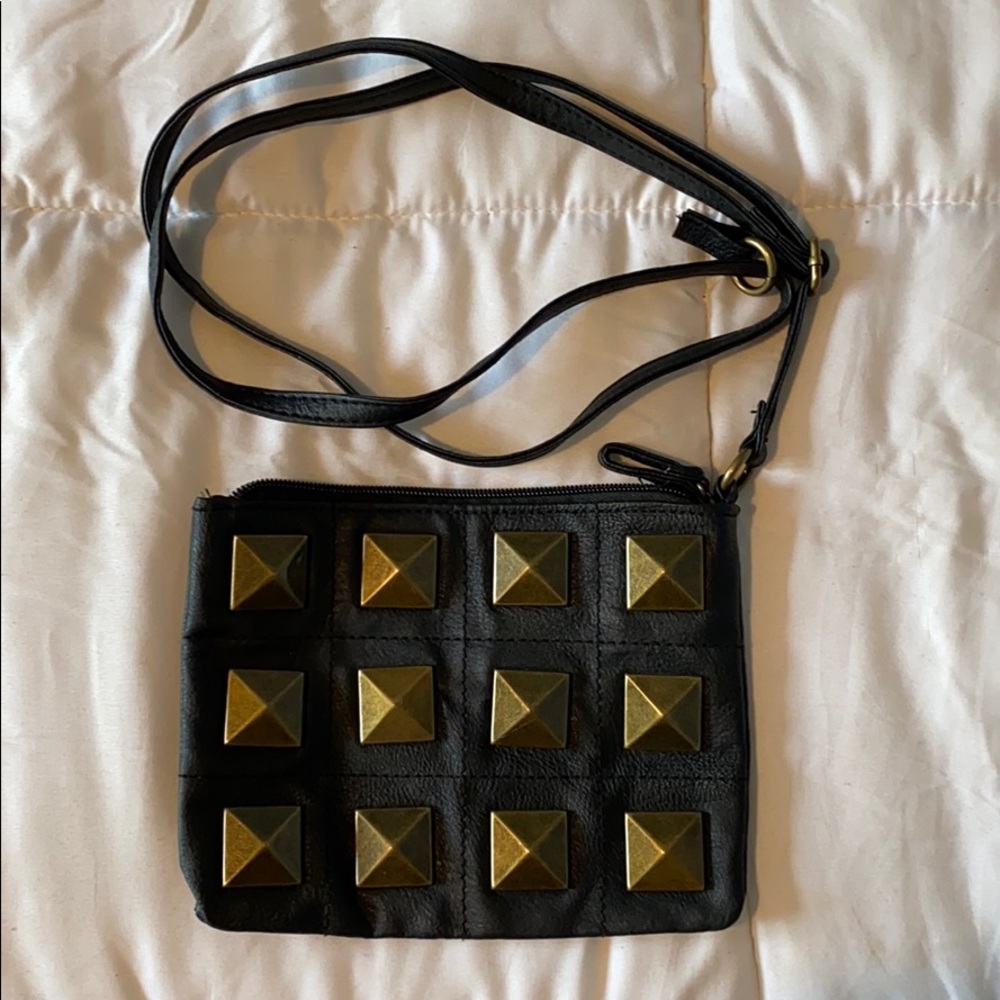 Black and gold studded shoulder bag